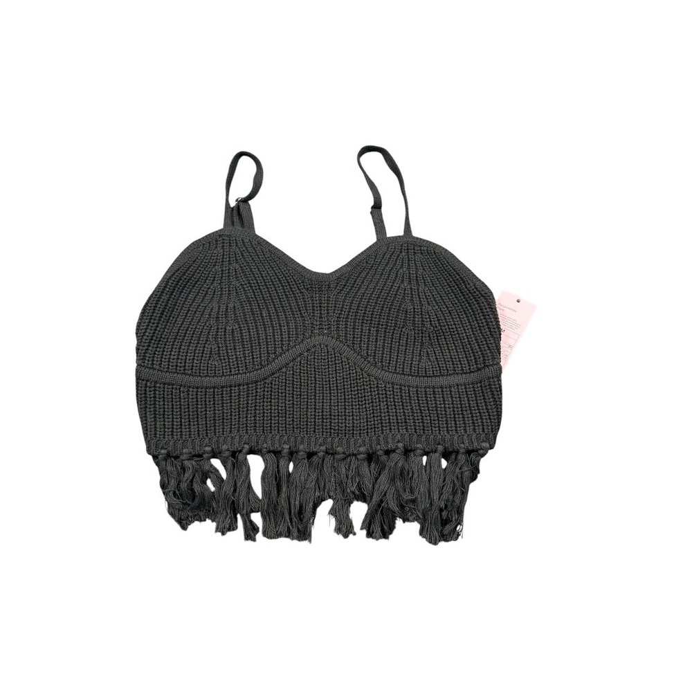Wild Fable Womens Knit Tassel Fringe Bralette Top Gray Medium Boho Festival Crop